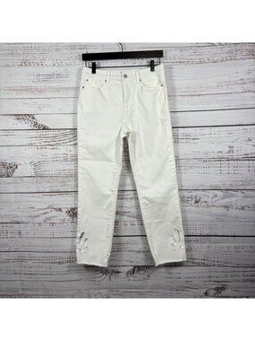 Soft Surroundings White Cut Out Raw Hem Mid Rise Crop Jeans